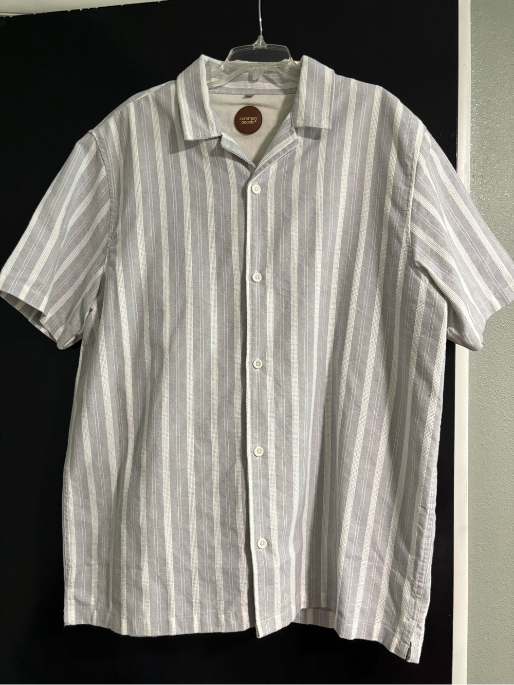 Casual Short Sleeve Striped Button-Down Shirt - Gray/White